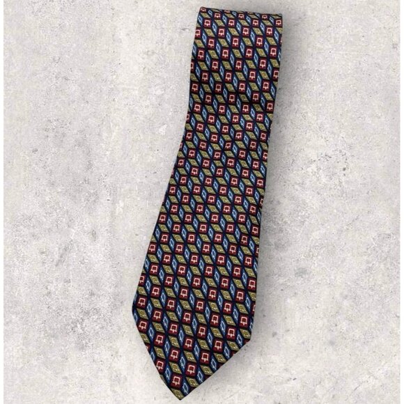 GUCCI Silk Tie ITALY Green Blue Red Horse Stirrup W:3.4" EUC - Picture 1 of 6